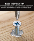 Heavy Duty 304 Stainless Steel T Nuts M6 X 9mm Four Prong Tee Nut Hardware For Wood Composites And Particle Board Rust Proof fastener being installed.