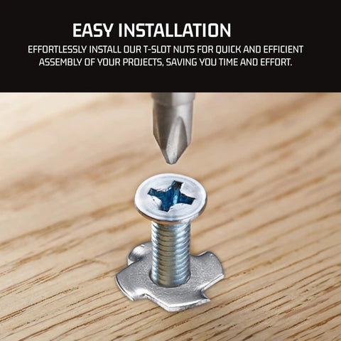 Heavy Duty 304 Stainless Steel T Nuts M6 X 9mm Four Prong Tee Nut Hardware For Wood Composites And Particle Board Rust Proof fastener being installed.