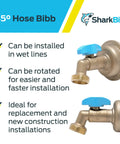 Straight Up Heavy Duty Brass Push To Connect Hose Bibb With Quarter Turn Shut Off Valve And 45 Degree Anti Kink Angle for easy installation.