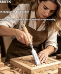 Craftsperson using 4 Piece Ultra Sharp Wood Chisel Set With CR V Steel Beveled Blades And Guards for carving intricate pattern