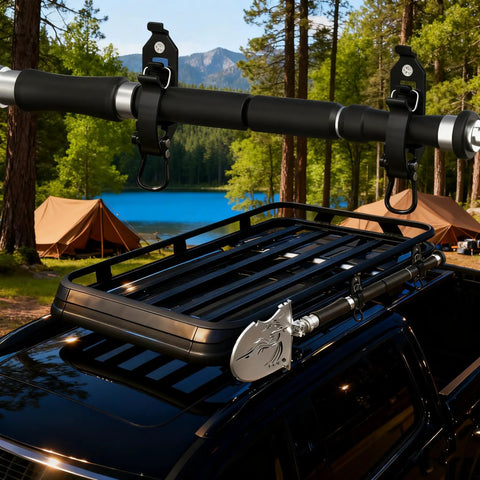 Rugged Metal Rubber Shovel Mount for Roof Rack and Truck Bed Fits Jeep and UTV Offroad Gear with Quick Release Clamp Kit installed