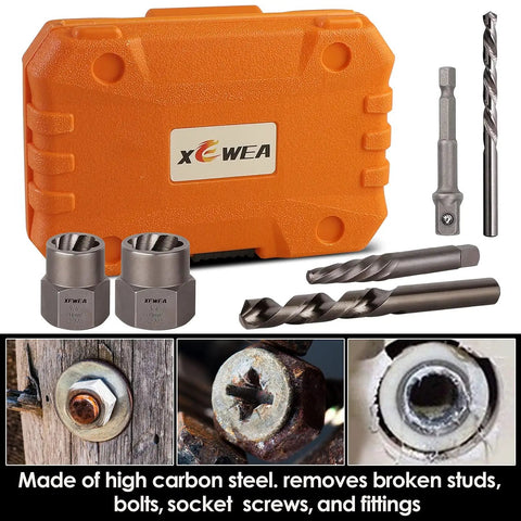 25 Piece Screw And Bolt Extractor Set With Left Hand Drill Bit Included For Removing Damaged Stripped Bolts Screws Nuts Studs And Fittings Pro Grade Multi Spline Easy Out Tools Built From High Hardness Chromium Molybdenum Steel For Maximum Grip shown with drill bits, extractors, and case