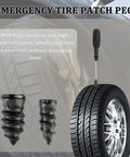 35 Piece Tire Plug Kit With Screwdriver For Fast Flat Tire Repair Self Service Puncture Nails Kit For Car Motorcycle Truck Durable On Road Rescue Ready Now, showing tire patch pegs and screwdriver next to wheel.