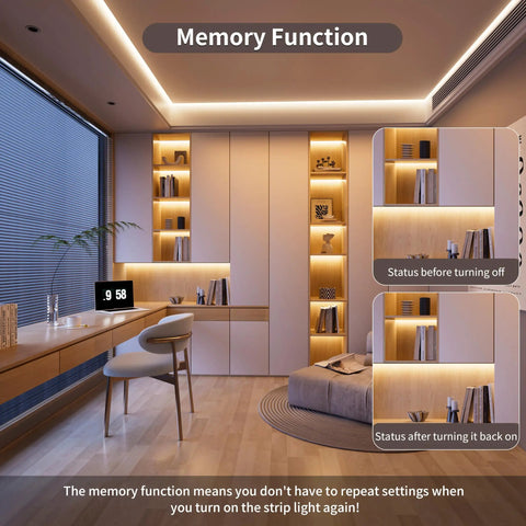 Ultra Bright 16.4ft COB LED Strip Light With 2520 LEDs 4000K Natural White Dimmable 24V in modern living room shelves