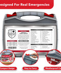 Swiss Safe 348-Piece First Aid Kit in large gray hard case with red latches (front view).