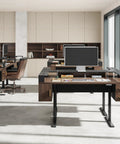 61 Inch Electric Adjustable Standing Desk With Two Smooth Glide Drawers And Latched Storage Cabinet in a modern office setting.