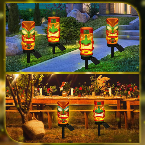 2 Pack 17 Inch Tiki Solar Lights Outdoor Garden Decor Waterproof Resin Statues That Automatically Glow At Night For Yard Patio Balcony Lawn Party Ready Tiki Bar Hawaiian Luau Vibe