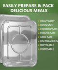 Heavy Duty Aluminum Foil Pans Set With Lids, 10 Pack Half Size Steam Table Trays, 9x13 Inches shown with safety features labeled