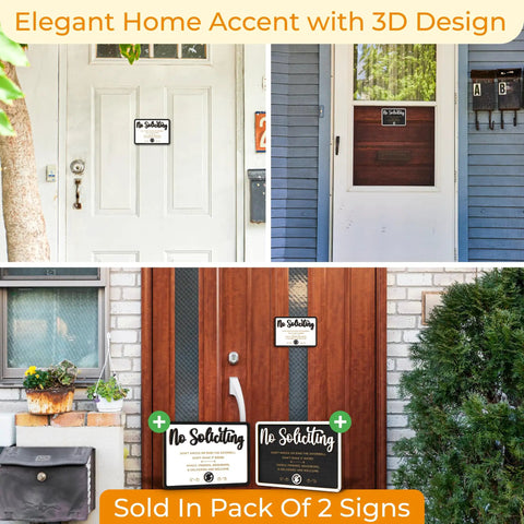 No Soliciting Sign For Home And Office Do Not Knock Or Ring Doorbell Sign for front doors, wooden 5x7 inch 2-pack displayed