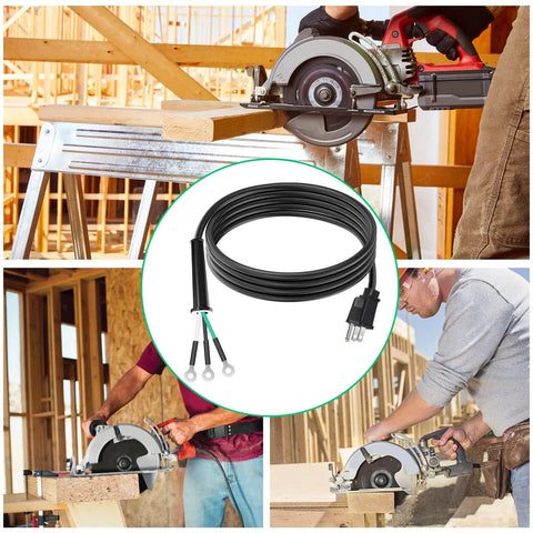 Heavy Duty Replacement Power Cord For Electric Circular Saws Featuring Pure Copper Conductors And Durable Synthetic Jacket, 8.2ft long.
