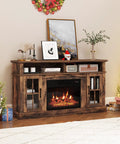 Electric Fireplace TV Stand For 65 Inch TVs With 23 Inch Fireplace Insert in a cozy living room with decorations.