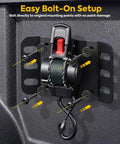 Tough Auto Retractable Ratchet Cargo Straps For Ford F150 Truck Bed Haulin Setup Boss Tie Downs shown in easy bolt-on setup.
