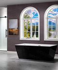 Contemporary 67 Inch Freestanding Acrylic Soaking Bathtub With Matte Black Drain And Overflow in modern bathroom setting.