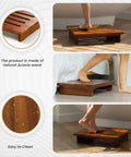 3.5 Inch Wooden Step Stool For Adults, Fully Assembled And Ready To Roll, Acacia Wood Construction, 500 Lb Capacity