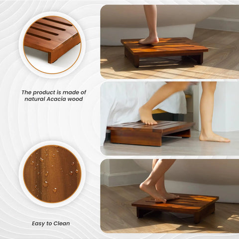 3.5 Inch Wooden Step Stool For Adults, Fully Assembled And Ready To Roll, Acacia Wood Construction, 500 Lb Capacity