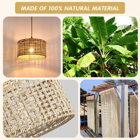 White Rattan Pendant Light With Handwoven Rope Shade For Boho Vibe Kitchen Island And Dining Room, natural material details