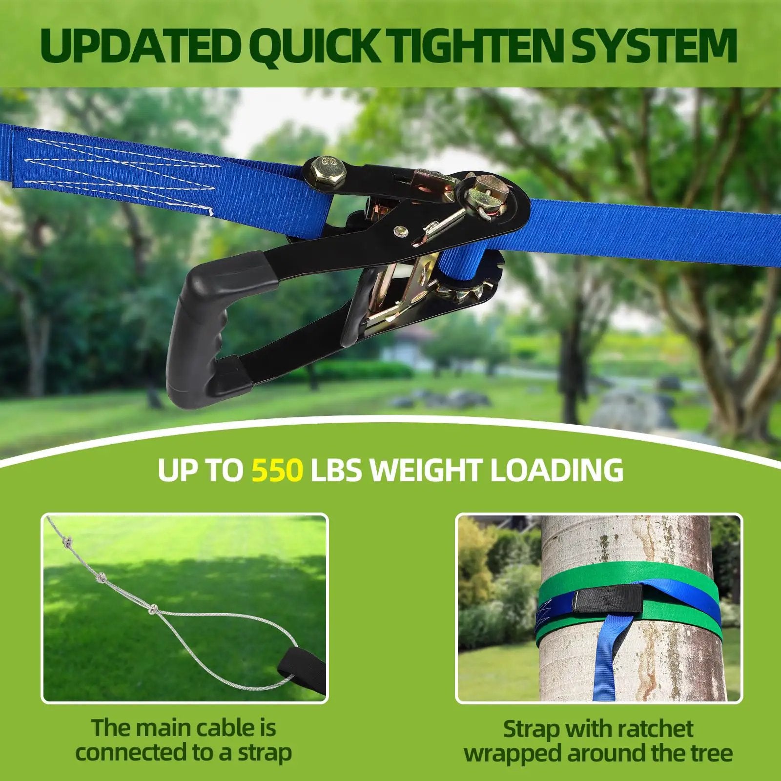 Backyard Zipline Kit 200ft, 400lb, Fun for All ✓