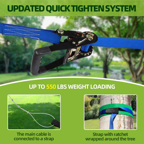 Backyard Zipline Kit 60Ft For Kids And Adults Up To 400 Lbs with quick tighten trolley and thickened seat lanyard clamp view