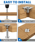 Easy installation steps for Ruggedly Crafted 1 4 20 Tee Nuts Made From Hella Durable 304 Stainless Steel 4 Prong Threaded Inserts.
