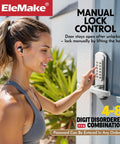 Keypad Door Lock With Keyless Entry Mechanical Combination Code Lock With Lever Handle Right Handed Stainless Steel 304 Door Lock Not A Deadbolt Easy Install Durable Security For Residential Doors installed on an outdoor door with a woman entering a code.