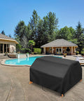 Heavy Duty Waterproof Kids Picnic Table Cover fits 3 in 1 Wooden Sand and Water Table on patio, 39 inch square, black cover.
