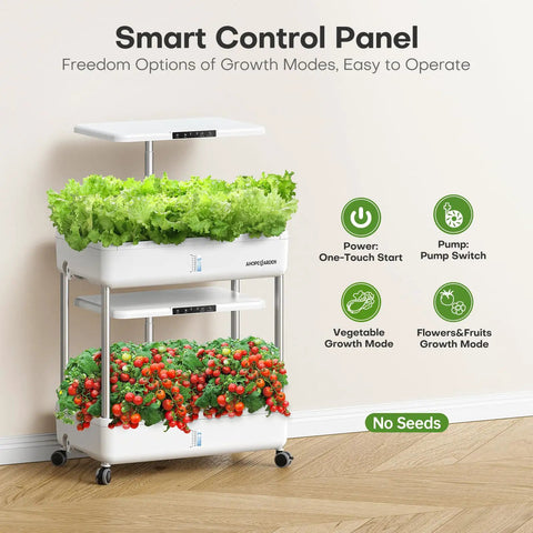 Hydroponics Growing System Indoor Urban Grow Kit with 44 Pod Germination and LED Grow Light, two-layer planter with vegetables