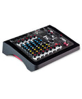 Compact Hybrid Audio Mixer And 4x4 USB Interface With GS Preamps Neutrik IO Desktop Studio Mixer angled view for home recording.