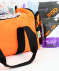 Lightning X value compact medic bag, orange with black strap; front view shows basic fill kit.