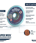 Desoldering Braid Fine No 4 Lead Free Wick For High Temp Solder Removal, 0.10 Inches Wide By 5 Feet Long, RoHS Compliant spool