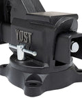 Close-up view of Multipurpose 7 Inch Wide Jaw Bench Vise For Home Workshops And DIY Projects with 360 degree swivel base.