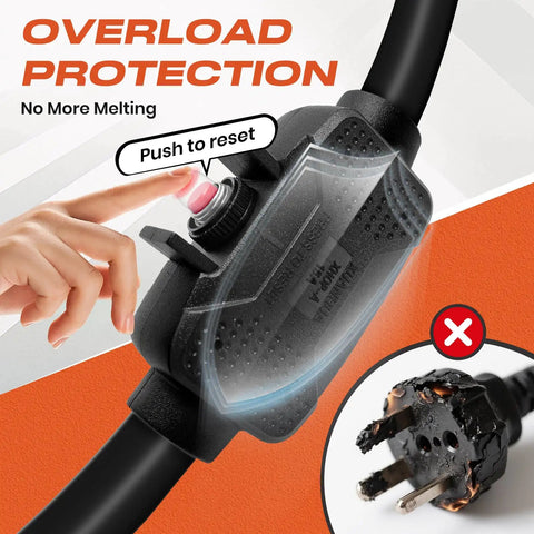 Overload Protection RV Power Adapter Cord with Circuit Breaker 15 Amp to 20 Amp Household to 30 Amp RV Twist Lock Converter