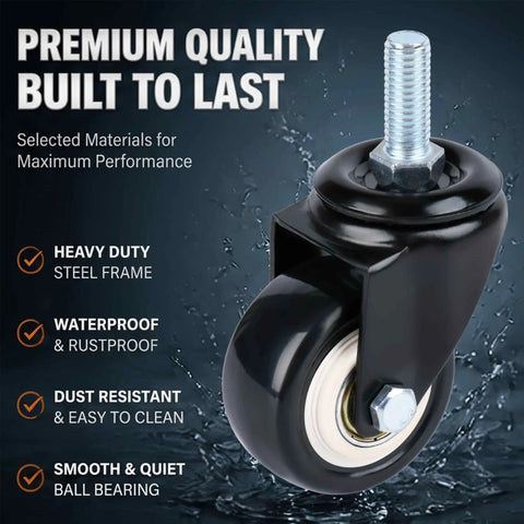 Heavy Duty Swivel Caster Set Of 4 With 2 Inch Wheels And M10 Threaded Stem For Shelving and Cart Mods Smooth As Butter Silent Metal Wheels No Brake Included Quick Swap Top Shelf Upgrade Your Gear Today with waterproof and rustproof steel frame.