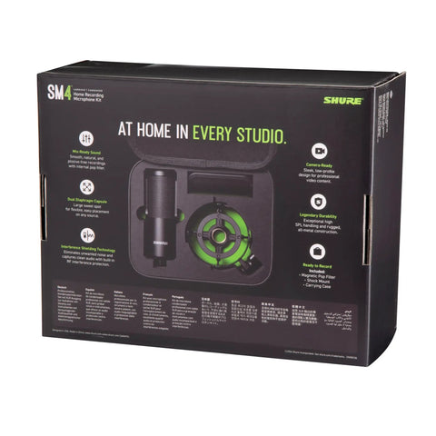 Box packaging of Studio Quality Condenser Microphone Kit For Home Recording With XLR, featuring contents layout and features.