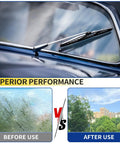 Pair Of 18 Plus 18 Inch Windshield Wiper Blades For Ford Ranger And Chevy Hhr All Season Rubber Wipers shown before and after use.