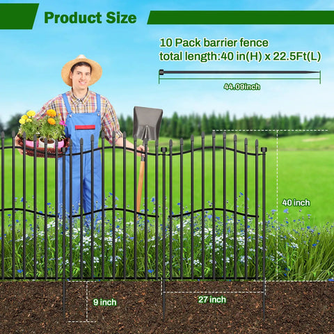 Beefy No Dig Garden Fence Kit Ten Panels Forty Inch High Twenty Seven Inch Wide Each Stretching Twenty Two And A Half Feet Long