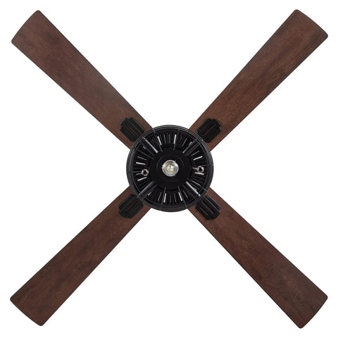 Top view of Boss Industrial LED Ceiling Fan With Cage Design And Lights, 52 Inch Black Housing With Rich Barnwood Blades