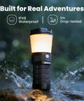 Rechargeable Camping Lantern LT1 With 8 LH351D LEDs in rain showing durability
