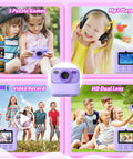Kids Instant Digital Camera With Dual Lens 1080p HD Selfie Camera Built In Print Paper And 32GB Card Dope Kid Friendly Toy For Ages 3 To 16 Totally Perfect Christmas Birthday Gift, purple kids camera