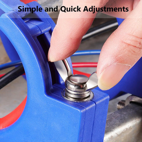 Close-up of Beefy Heavy Duty Cable Tray Roller Guide with reinforced stainless steel clamps for easy wire laying and pulling.