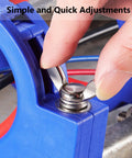 Rugged Cable Pulling Guide Roller With Adjustable Clamp For Safe And Easy Wire Installation Tasks High Tensile Strength Roller With 25 Kg Load Capacity Ideal For Electricians And DIY Pros, blue nylon and stainless roller being adjusted by hand