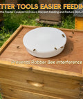 Round Bee Top Feeder For Langstroth Hives Four Pack Food Grade PP Beehive top view with bees feeding on wooden hive