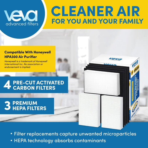 Six Pack Pro Grade True HEPA Filter Replacement For Honeywell HPA300 Air Purifier With Eight Pre Cut Activated Carbon Pre Filters Odor Busting Control And Cleaner Indoor Air Easy Snap In Replacement Pack