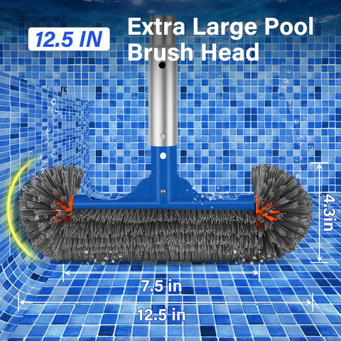 All In One Pool Cleaning Kit With 12.5 Inch Brush Head Ultra Fine Mesh Skimmer Net And 76.5 Inch Aluminum Pole