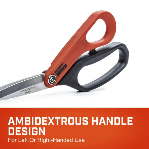 All Purpose Heavy Duty Tradesman Shears Eight And A Half Inch Stainless Steel Utility Scissors with red and black ambidextrous handle