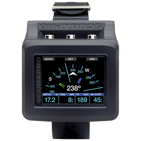 Front view of the G2 Wrist Dive Computer And Transmitter Bundle With Hoseless Air Integration, displaying underwater data on TFT screen.