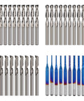 Set of One Eighth Inch Shank CNC Router Bit Set Four In One With Two Flute Flat Nose And Ball Nose End Mills Nano Blue Coat And Single Flute Spiral Bits
