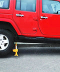 Top Tier Professional Heavy Duty Electric Car Jack under red SUV, 3 Ton hydraulic lift ready for roadside tire change.
