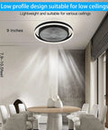 Sleek Enclosed Flush Mount Ceiling Fan With Lights 20 Inch Remote Control Dimmable LED Light installed in dining room