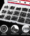 440 Piece Metric Hex Socket Head Cap Screws And Nuts Kit In Alloy Steel 10.9 Black Finish M3 M4 M5 Countersunk Bolts With 8 12 16 20mm Lengths And Matching Nuts