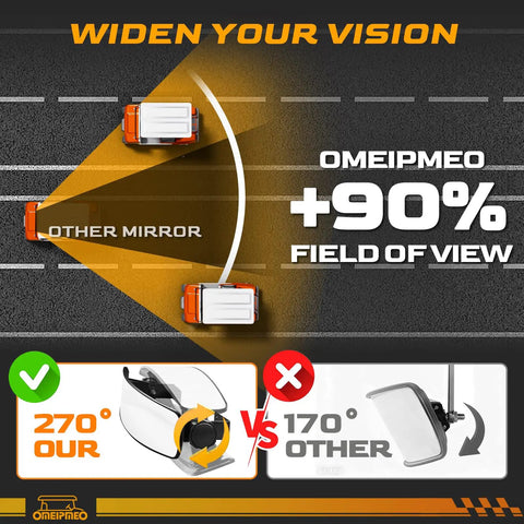 Diagram comparing Universal Heavy Duty Golf Cart Rear View Mirror's 270° view versus 170° others, showcasing field of view benefits.